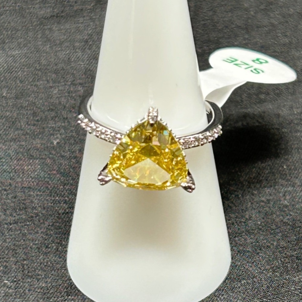 Bomb Party Rosalyn Ring RG52010 Lemon Cubic Zirconia Rhodium Plated Size 8